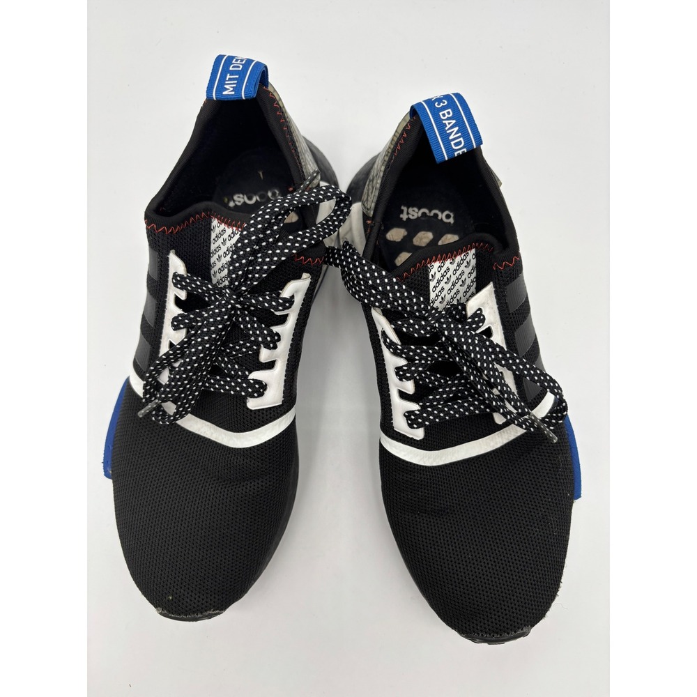 Adidas NMD R1 Mens 8.5 Womens 10 Black White Blue Logo Print Sneakers FX6794 - Picture 7 of 8